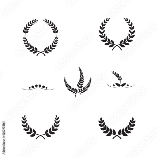 laurel leaf floral wreath logo icons set vector flat design