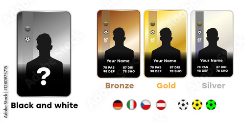 football player card with countries Custom football player card template silver gold Digital sports card design mockup for gaming and fantasy football