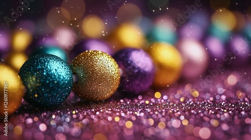 Colorful beads resting on a sparkling surface during a festive celebration