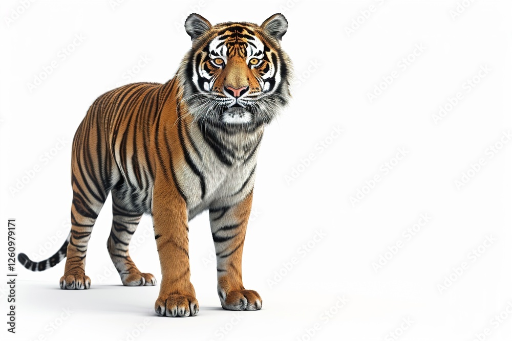Obraz premium Magnificent tiger standing gracefully against a plain, white background
