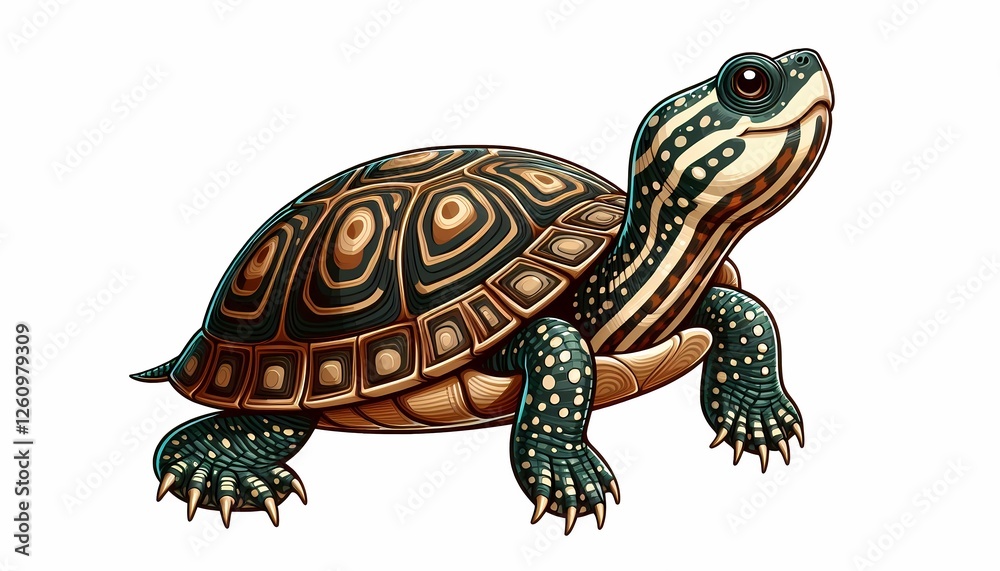 Obraz premium A beautifully illustrated turtle showcasing vibrant colors and intricate patterns on its shell.