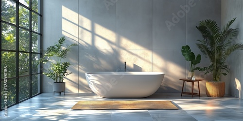 Modern bathroom design with natural light and greenery enhancing relaxation s...