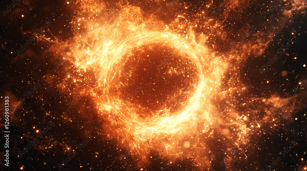 Fototapeta premium Fiery Cosmic Ring Abstract Background Orange Nebula Space Digital Art Design hot fire glow dark 