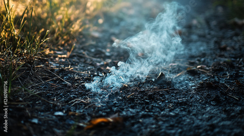 Nature Smoke Ground Dark Soil Grass Burning Ashes Ember Twilight fire mist heat image scene earth    photo