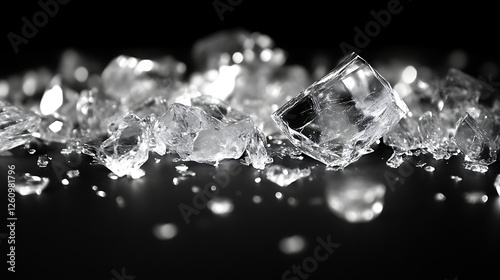 Scattered Ice Cubes On Dark Background