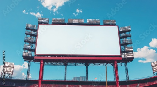 Blank Stadium Jumbotron, sunny sky, advertisement