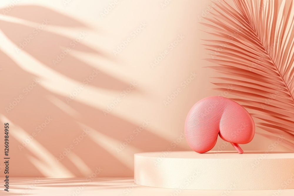 Fototapeta premium 3D Printed Liver Model Displayed on a Pastel Background With Soft Lighting Showcasing Its Sleek Design and Contours