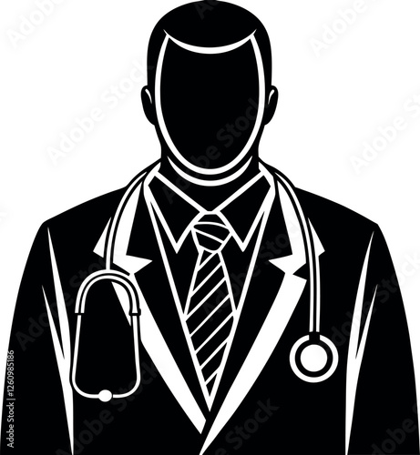 Black Doctor with a Stethoscope Silhouette Vector Doodle Art Illustration | Hand-Drawn Medical Professional Sketch | Healthcare, Hospital, and Physician Clipart Design