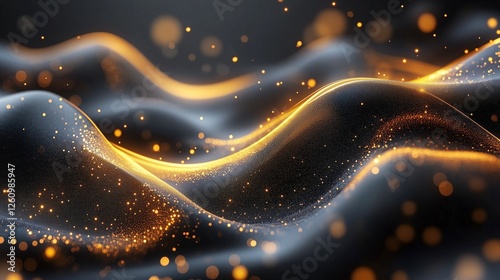 Glowing waves of golden light on a dark textured surface create a mesmerizing...