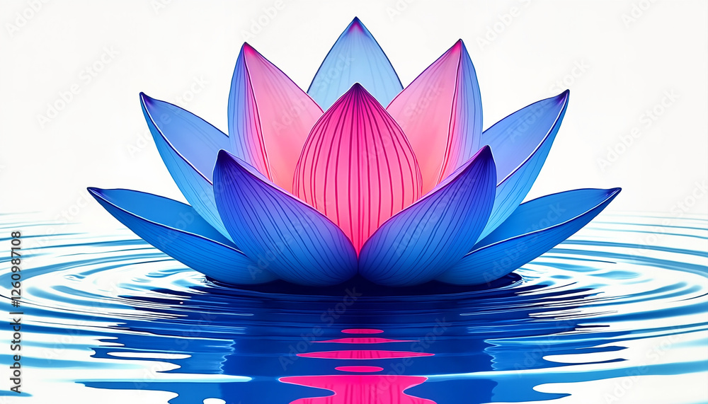 Beautiful pink and blue lotus flower floating on water with ripples