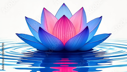Obraz na płótnie Beautiful pink and blue lotus flower floating on water with ripples w salonie