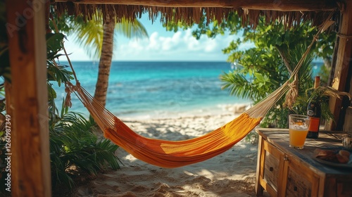 Relaxing in a hammock on a tropical beach during a sunny day