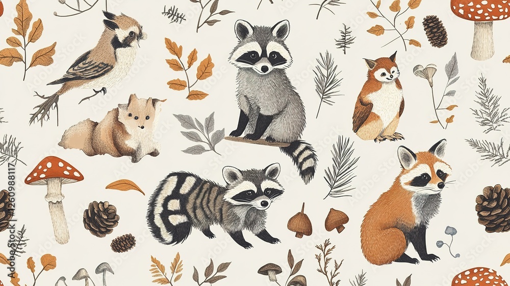 Autumn Woodland Creatures And Flora Seamless Pattern Autumn Woodland Creatures And Flora Seamless Pattern