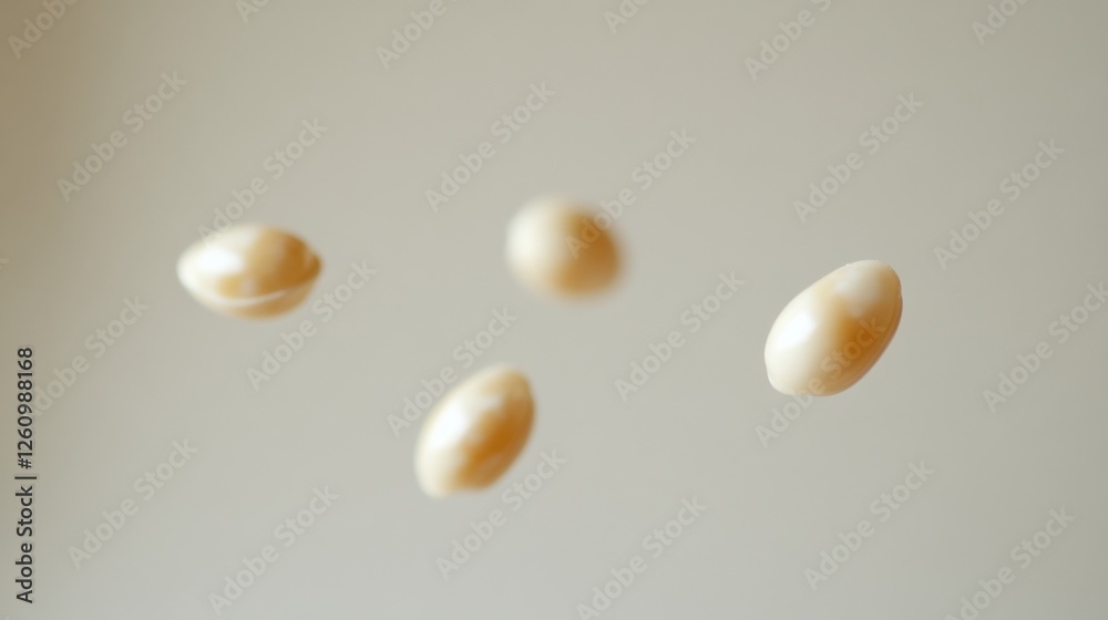 Floating White Seeds Against Soft Light Background in Minimalist Composition Floating White Seeds Against Soft Light Background in Minimalist Composition