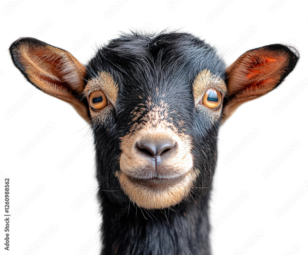 Fototapeta premium Playful goat with a joyful expression isolated on transparent background - Generative AI