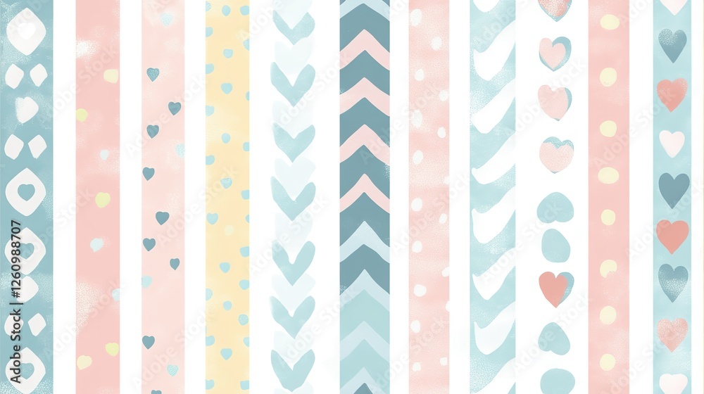 Pastel Vertical Stripes Featuring Hearts and Geometric Patterns Pastel Vertical Stripes Featuring Hearts and Geometric Patterns