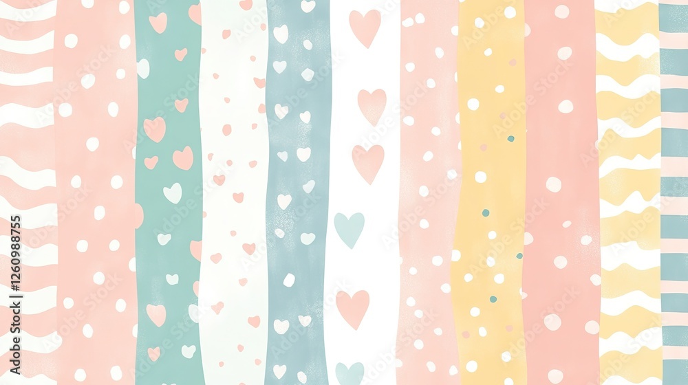 Pastel Hearts Stripes Dots Pattern Background Design Pastel Hearts Stripes Dots Pattern Background Design