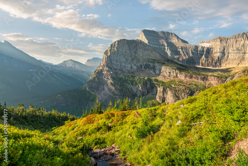Glacier National Park - view from the Grinnell Glacier Trail - Angel Wing and Mount Gould in the background	 photo