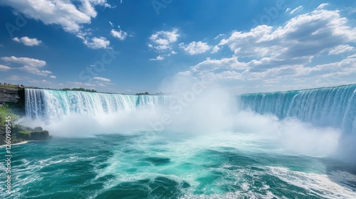 Niagara Falls summer view, mist, tourists