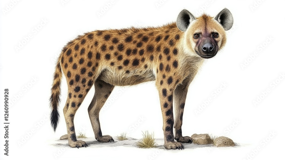 Spotted Hyena Standing on an Open Savannah Terrain in Natural Habitat