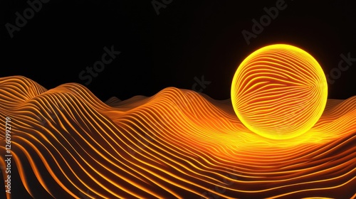 Glowing sphere on abstract landscape
