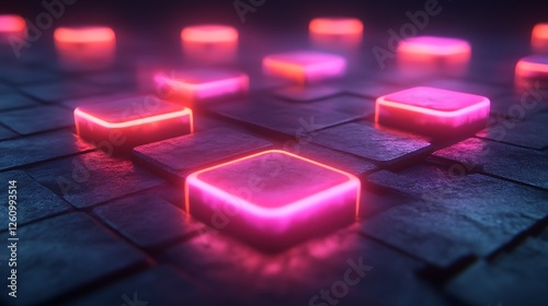 Glowing Cubes Arranged On A Dark Surface