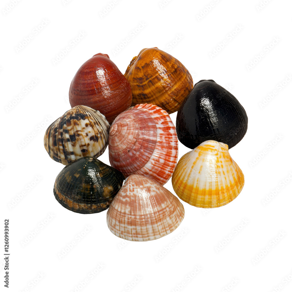 Collection of Colorful Seashells Arranged in a Circle Collection of Colorful Seashells Arranged in a Circle