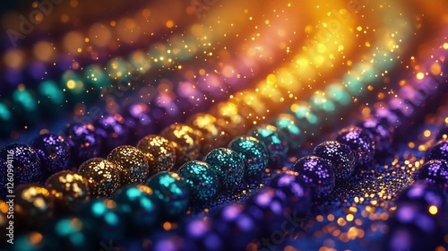 Colorful beads resting on a sparkling surface during a festive celebration