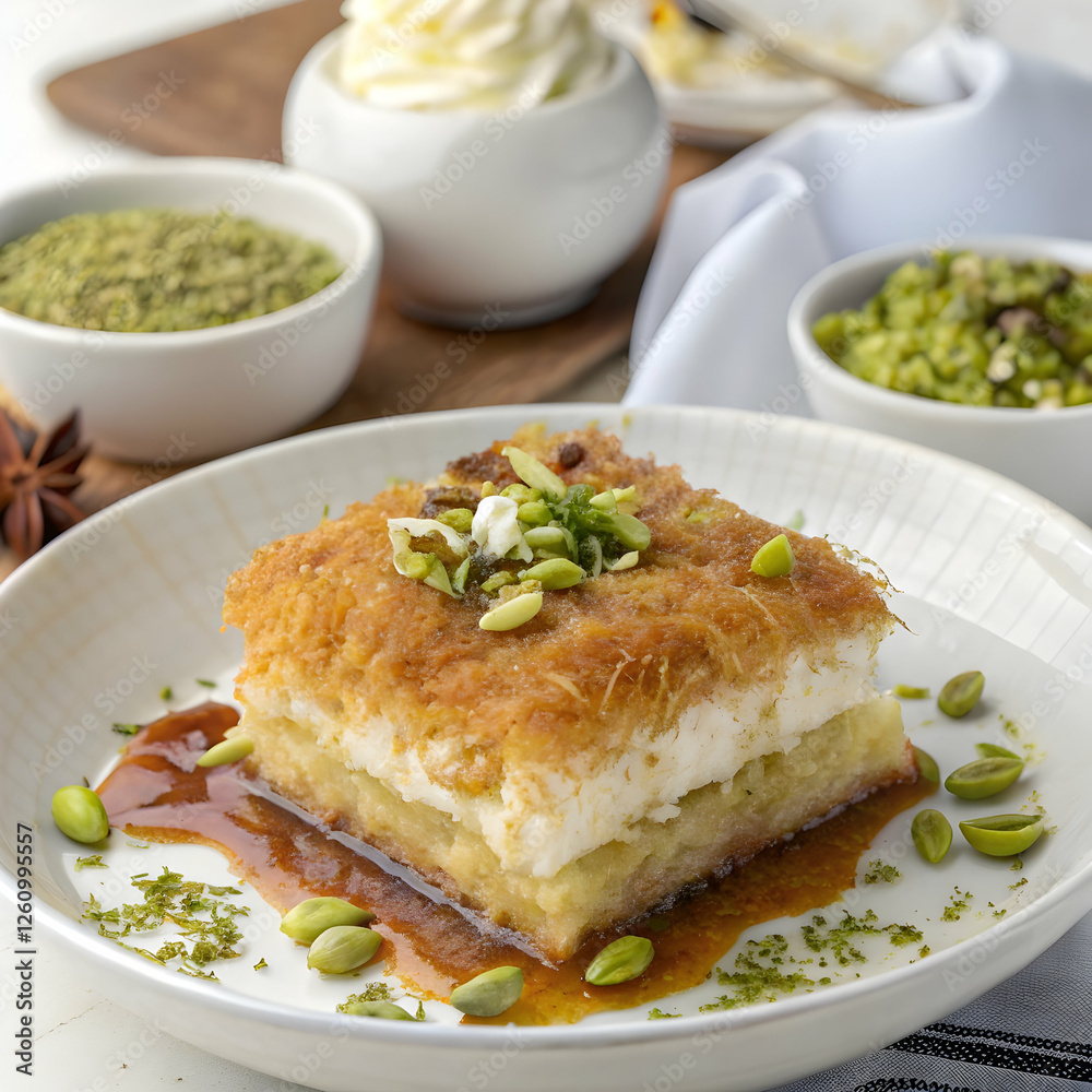 arabic dessert knafe in white plate dessert made arabic dessert knafe in white plate dessert made