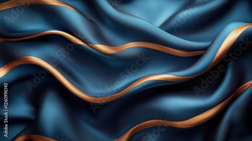 Luxurious blue satin fabric with elegant waves and folds captured in soft lig...