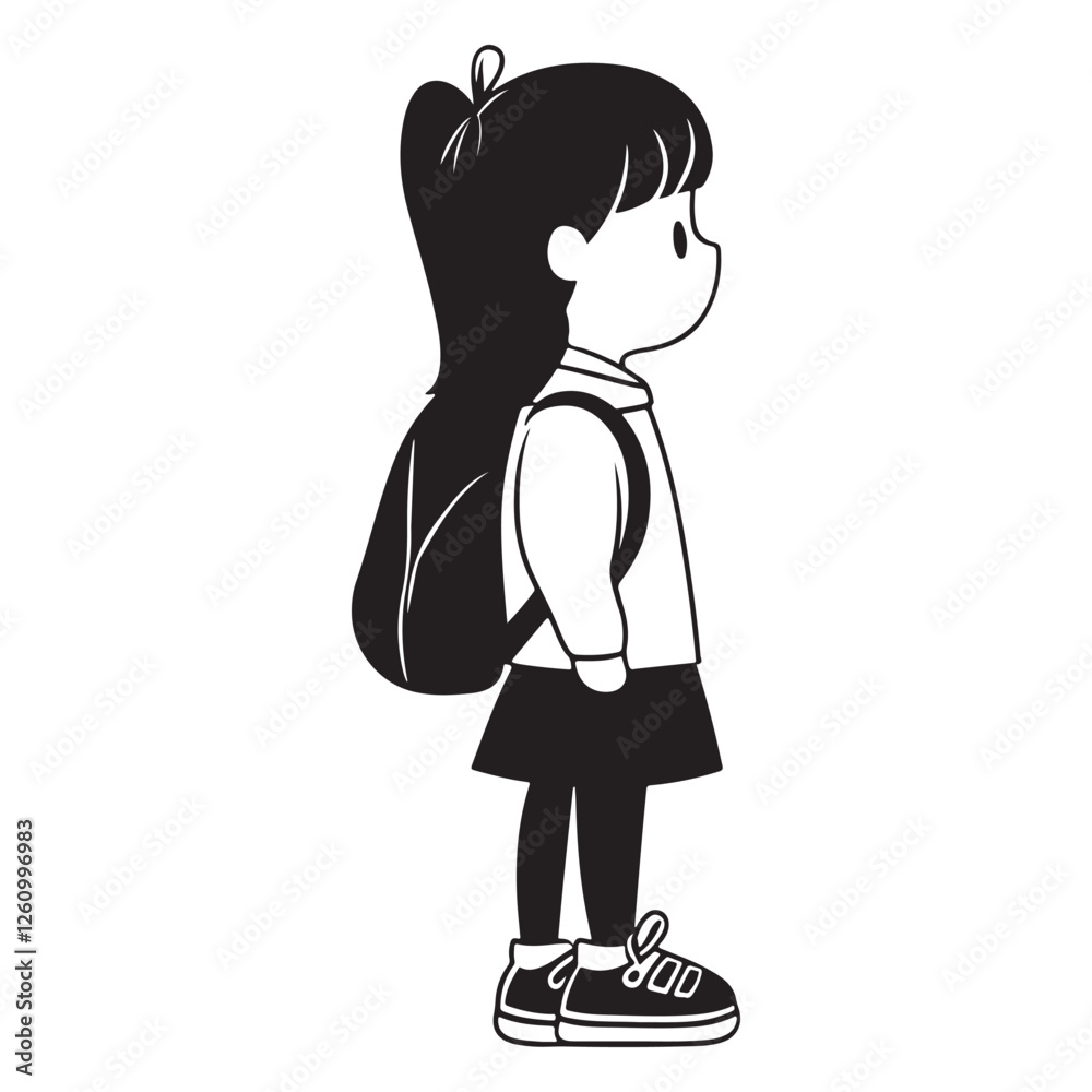 Adorable Cartoon School Kid – Simple Line Art Illustration Adorable Cartoon School Kid – Simple Line Art Illustration