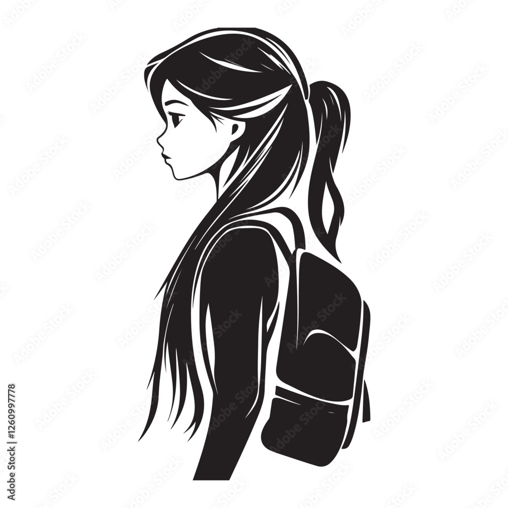 Lonely Wanderer – Young Woman with Backpack Graphic Lonely Wanderer – Young Woman with Backpack Graphic