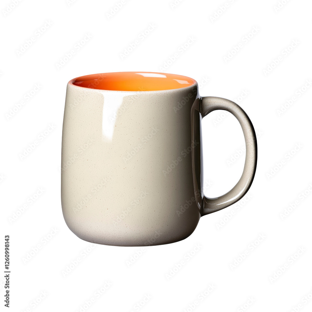 Obraz premium Beige Coffee Mug with Orange Interior, Empty Ceramic Cup