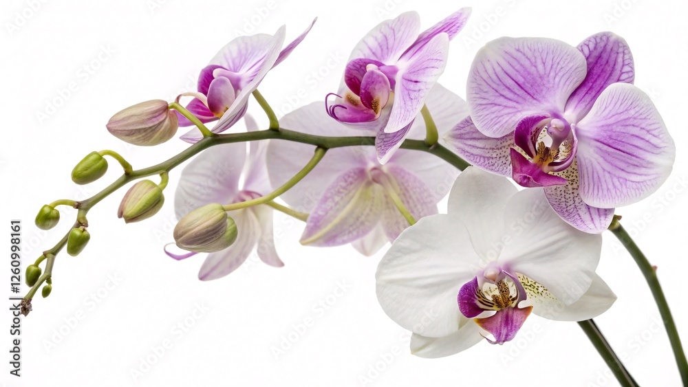 Naklejka premium Beautiful Pink and White Orchid Flower Branch on White Background