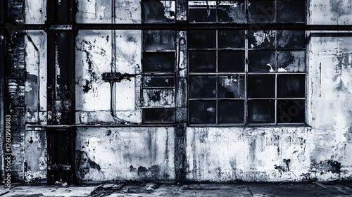 Abandoned industrial building with crumbling weathered walls and broken windows showcasing the decay and dilapidation of an industrial structure left to the elements