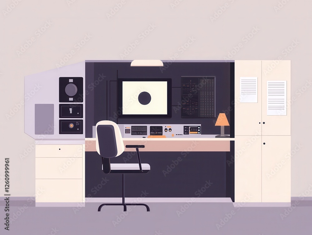 Modern workspace with a computer and control equipment. Modern workspace with a computer and control equipment.