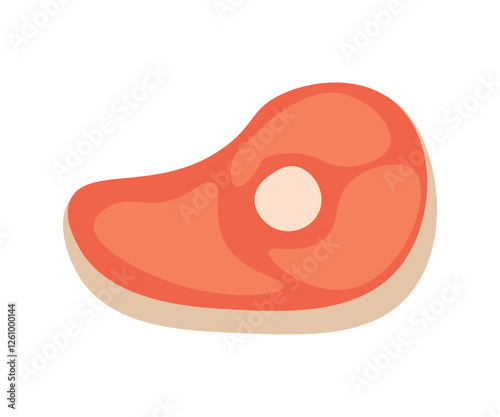 Raw piece of meat, steak, beef or pork tenderloin on the bone. A flat, simple illustration isolated on a white background