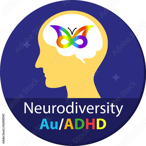 Neurodiversity AuADHD symbol. Rainbow gradient butterfly in the shape of the infinity sign. Neurodiversity Symbol. Vector illustration.