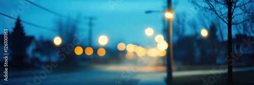 Blurred street with distant lights creating a calm evening ambiance