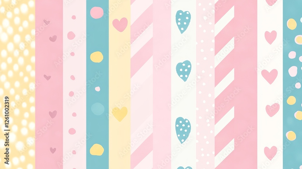 Pastel Vertical Stripes Hearts Dots Pattern Design Pastel Vertical Stripes Hearts Dots Pattern Design