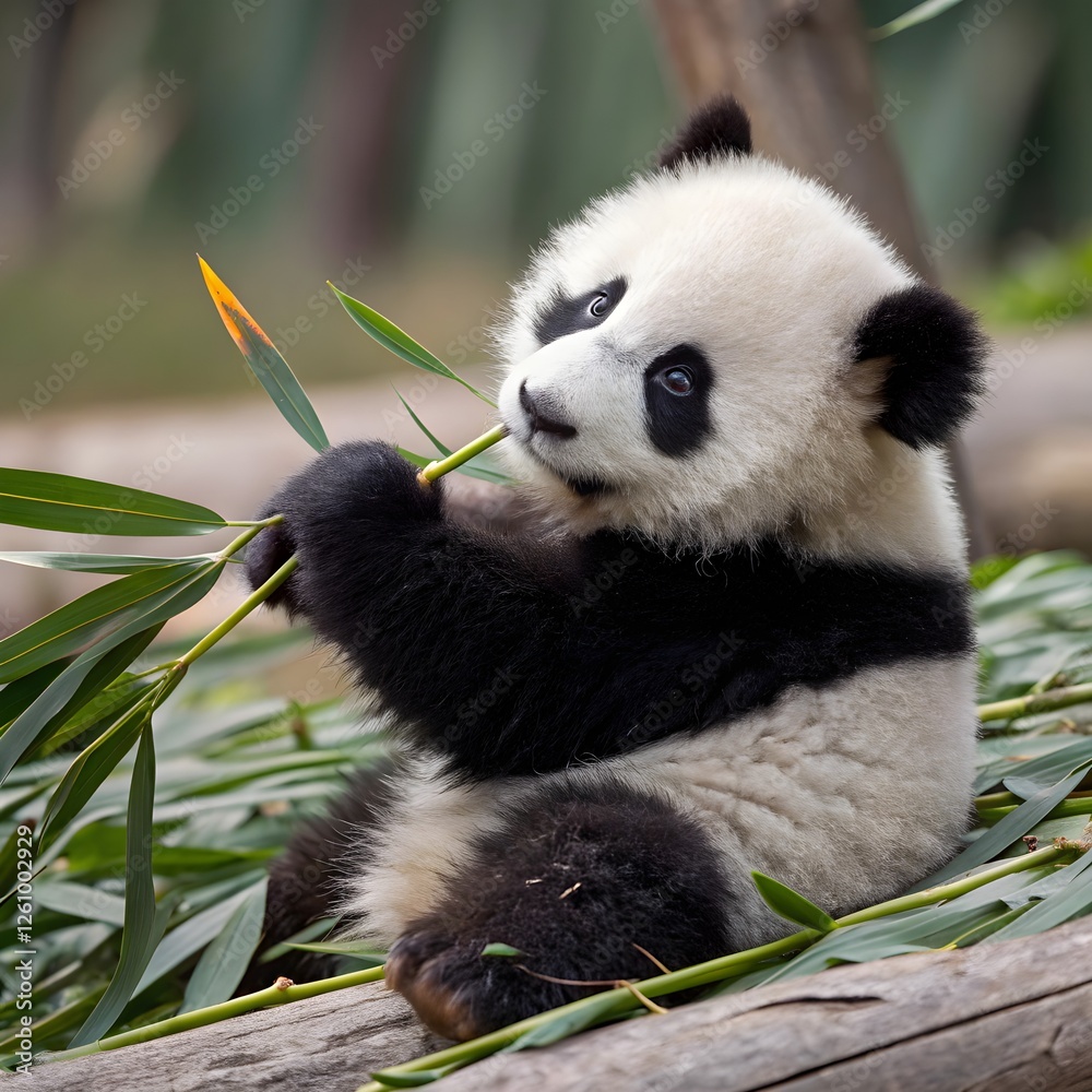 Naklejka premium giant panda eating bamboo