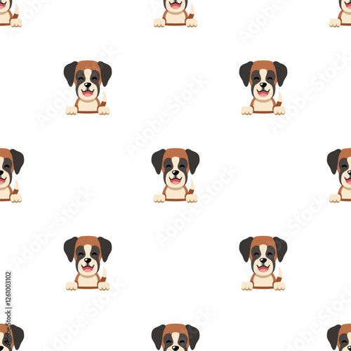 Vector cartoon character cute boxer dog seamless pattern background for design.