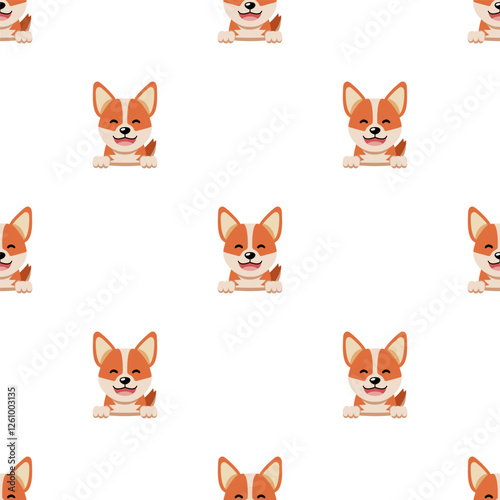 Vector cartoon character cute corgi dog seamless pattern background for design.