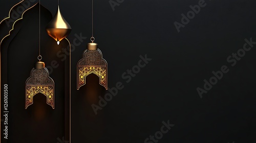 Elegant Gold Islamic Lanterns Hanging Against Dark Background