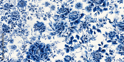 Wallpaper Mural Traditional Blue and White Porcelain Floral Pattern Torontodigital.ca