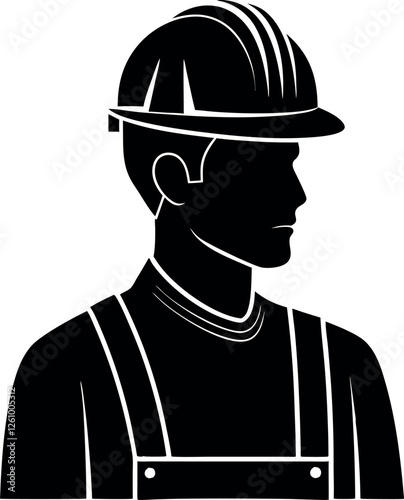 Black Construction Worker with a Hat Silhouette Vector Doodle Art Illustration | Hand-Drawn Laborer Sketch | Construction, Building, and Manual Work Clipart Design