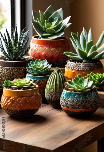 Wallpaper Mural colorful arrangement succulents unique decorative pots showcasing varied shapes textures, plant, centerpiece, greenery, indoor, garden, design, container Torontodigital.ca