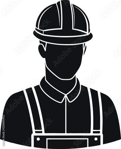 Black Construction Worker with a Hat Silhouette Vector Doodle Art Illustration | Hand-Drawn Laborer Sketch | Construction, Building, and Manual Work Clipart Design