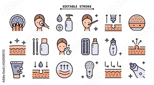 Facial Skin Cleaner icons set color vector. Face skin healthy