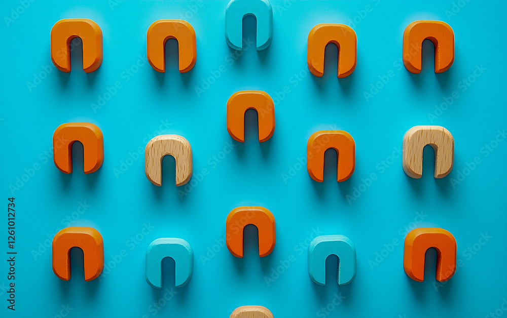 Colorful Wooden Shapes on Blue Background Colorful Wooden Shapes on Blue Background